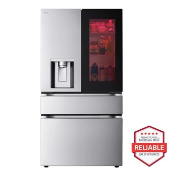 LG LF29S8365S French Door Refrigerator with InstaView Door on Door and America's Most Reliable line of appliances badge Front View