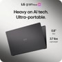 15U50U-G.AR55U1 LG gram Book AI infographic showing ultra-portable laptop at 0.8 inch slim and 3.7 lbs lightweight