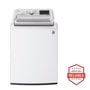 Front view of the 5.5 cu.ft. Smart wi-fi Enabled Top Load Washer with Impeller & TurboWash3D™ Technology - WT7800CW. Includes a graphic logo that says, Brought to you by America’s Most Reliable Line of Appliances.
