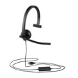 Logitech 981000570 USB mono headset with adjustable microphone boom, padded earpiece, and inline volume controls