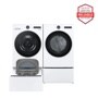 “America’s Most Reliable Line of Home Appliances” badge. White Electric LG Front Load washer, dryer and SideKick™ Pedestal Washer.
