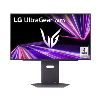 LG 27GX790A-B 27-Inch UltraGear OLED Gaming Monitor with purple light streaks and #1 OLED Gaming Monitor Brand badge - Front View