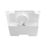AKC73369912 LG dishwasher detergent dispenser compartment with clear cover and spray arm visible below