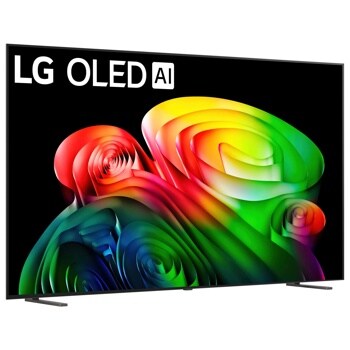 83-Inch LG OLED AI 4K TV OLED83B6GUA displaying vibrant colorful spiral patterns on black background - Side Angle