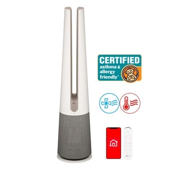 LG U10CS1H Air Purifier CERTIFIED asthma and allergy friendly with fan and heating icons, smartphone app control, and remote control - Front View