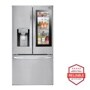 Front view of the 28 cu. ft. Smart wi-fi Enabled InstaView™ Door-in-Door® Refrigerator - LFXS28596S. Includes a graphic logo that says, Brought to you by America’s Most Reliable Line of Appliances.