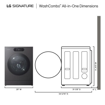 LG SIGNATURE WM9998HBA WashCombo All-in-One Dimensions 29 Inch W x 31 1/8 Inch D x 40 3/4 Inch H - Front and Top Views