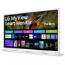 Right side view of the 32 Inch LG MyView (32SR70U-W) Whtie Smart Monitor with 4K UHD resoultion, webOS and curved base design