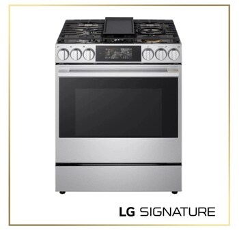 LG LSGU6339X Gas Range with stainless steel finish featuring digital control panel and five-burner cooktop with griddle - Front View