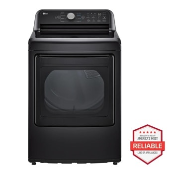 LG DLE7150X Dryer with America's Most Reliable badge Front View1