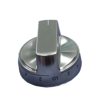 AEZ75994630 stainless steel control knob with blue base showing temperature settings from LO to 4 - Close-Up1