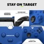 Xbox EP229939 gaming controller infographic showing Xbox Wireless and Bluetooth technology, textured grip on triggers bumpers and back case, hybrid D-pad, share button, and 3.5mm audio headset jack features