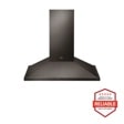 Front view of the 36'' Wall Mount Chimney Hood - HCED3615D. Includes a graphic logo that says, Brought to you by America’s Most Reliable Line of Appliances.