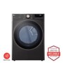LG electric dryer in black steel, model DLEX4000B, front view with white background and “Brought to you by America’s Most Reliable Line of Appliances” badge is part of the LG reliable home appliances collection.