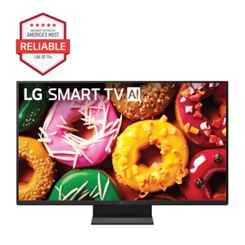 LG 24LB7000PUA Smart TV AI with Americas Most Reliable Line of TVs badge displaying colorful donuts on screen1