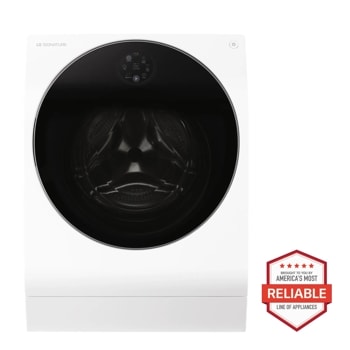 Front view of the LG SIGNATURE Smart wi-fi Enabled Washer/Dryer Combo - LUWM101HWA. Includes a graphic logo that says, Brought to you by America's Most Reliable Line of Appliances.
1