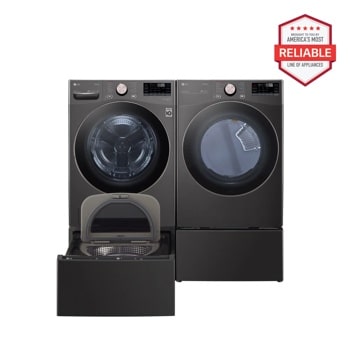 5.0 cu. ft. Front Load Washer and 7.4 cu. ft. Electric Dryer with pedestal washer and drawer Laundry Set in Black Steel WM4000HBA_DLEX4000B_WD300CB_WDP6B1