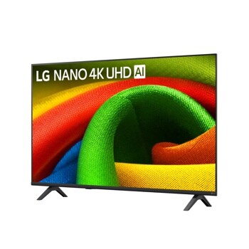 50-Inch LG NANO 4K UHD AI TV 50NU700BPUA displaying vibrant colorful fabric texture with red, green, yellow and blue tones - Side Angle
