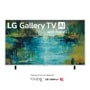 LG Gallery TV AI 65LX7BPUA with frame displaying abstract art featuring loupe art and LG Gallery+ branding