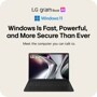 14U40V-H.AA65U1 LG gram Book AI laptop with Windows 11 infographic showing Windows Is Fast, Powerful, and More Secure Than Ever Meet the computer you can talk to.