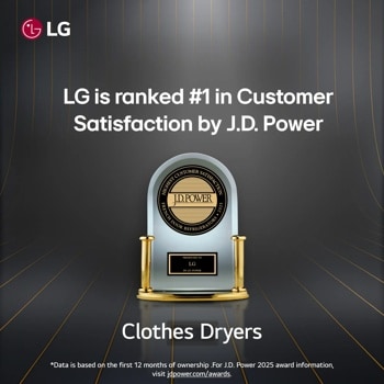 On a black background, JD Power trophy for LG Dryers.