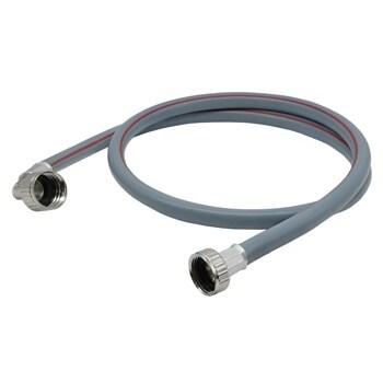 Gray washing machine inlet hose AGF04127475 with metal threaded connectors at both ends and red stripe accent