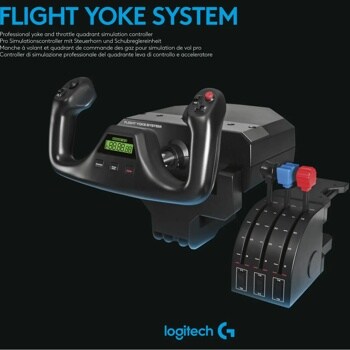 Logitech Flight Yoke System 945000023 professional flight simulator controller with yoke, throttle quadrant and digital display