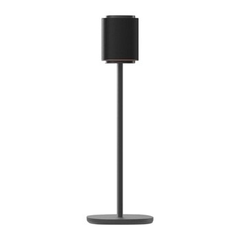 FS-M71 cylindrical black speaker on tall slender stand with flat base - Front View