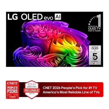 83-Inch LG OLED evo AI 4K OLED TV OLED83G6WUA Worlds No. 1 OLED TV for 13 Years with Premium OLED G6 5 Year Limited Panel Warranty CNET 2026 Peoples Pick for #1 TV Americas Most Reliable Line of TVs - Front View1