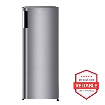 Front view of the 7 cu. ft. Single Door Refrigerator - LRONC0705V. Includes a graphic logo that says, Brought to you by America’s Most Reliable Line of Appliances.