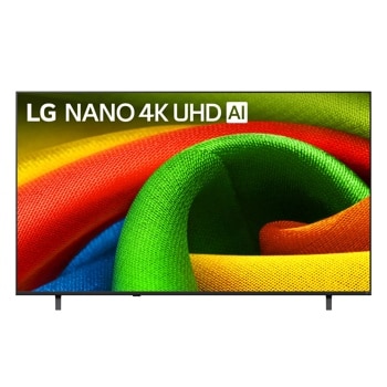 75-Inch LG NANO 4K UHD AI TV 75NU710BAUA with vibrant colorful fabric display showing red, green, yellow and blue textures - Front View1
