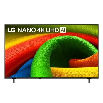 65-Inch LG NANO 4K UHD AI TV 65NU700BPUA displaying vibrant colorful fabric texture with green, red, yellow and blue tones - Front View
