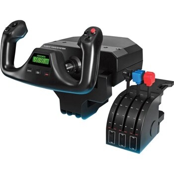 Flight Yoke System 945000023 with dual control handles, digital display, and throttle quadrant for flight simulation gaming