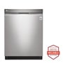 Front view of the Top Control Smart wi-fi Enabled Dishwasher with QuadWash™ - LDP6797ST. Includes a graphic logo that says, Brought to you by America’s Most Reliable Line of Appliances.