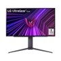 LG 27GR95QE-B 27-Inch UltraGear OLED Gaming Monitor displaying purple geometric pattern with UltraGear logo and #1 OLED Gaming Monitor Brand badge - Front View