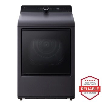 LG DLHC8402B Top Load Dryer in black finish with digital control panel and America's Most Reliable badge - Front View