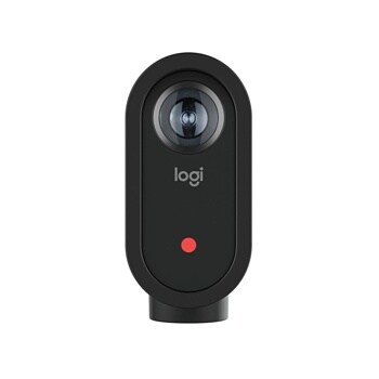 Logitech 961000498 webcam with black oval design featuring camera lens and red indicator button - Front View