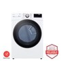 LG electric dryer in white, model DLEX4000W, front view with white background and “Brought to you by America’s Most Reliable Line of Appliances” badge is part of the LG reliable home appliances collection.