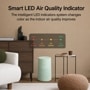 AS301GG10 LG air purifier infographic showing Smart LED Air Quality Indicator with color-coded system from red Poor to green Good as indoor air quality improves