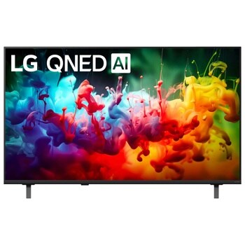 50-Inch LG QNED AI 4K TV 50QNED75BUA displaying vibrant colorful ink swirls in blue, red, yellow and green - Front View
