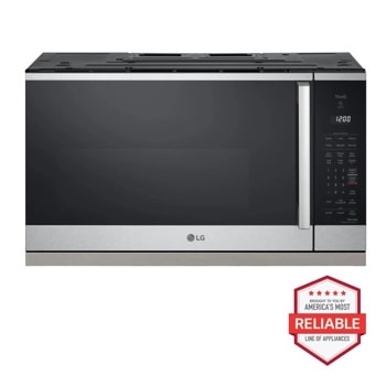 LG Microwave with sensor cooking and reliability badge, Front View