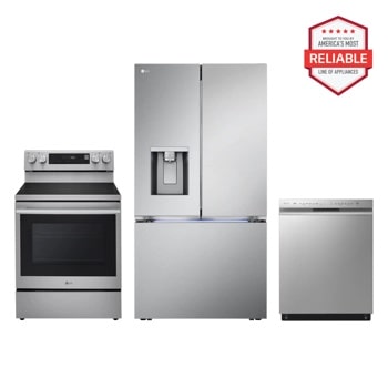26 cu. ft. Smart Counter-Depth MAX™ French Door Refrigerator with Freestanding Electric Range and Front Control Dishwasher Kitchen Package in Stainless Steel LRYXC2606S_LREN6325XE_LDFN4542S