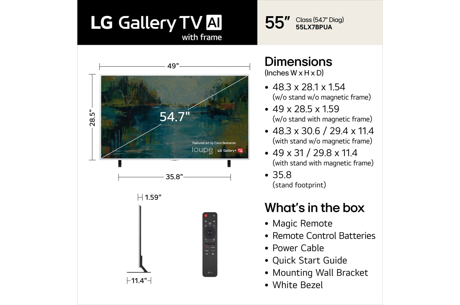 65 Inch Class LG Gallery TV with Frame 65LX7BPUA Mini LED 4K Smart