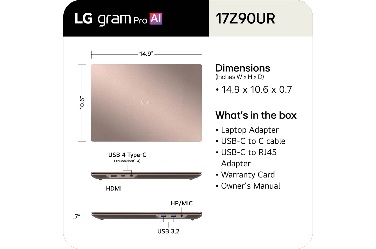 LG Gram Pro 17 (17Z90UR) — Nvidia RTX5050 with GDDR7, цвет: Бронзовый — фото 5