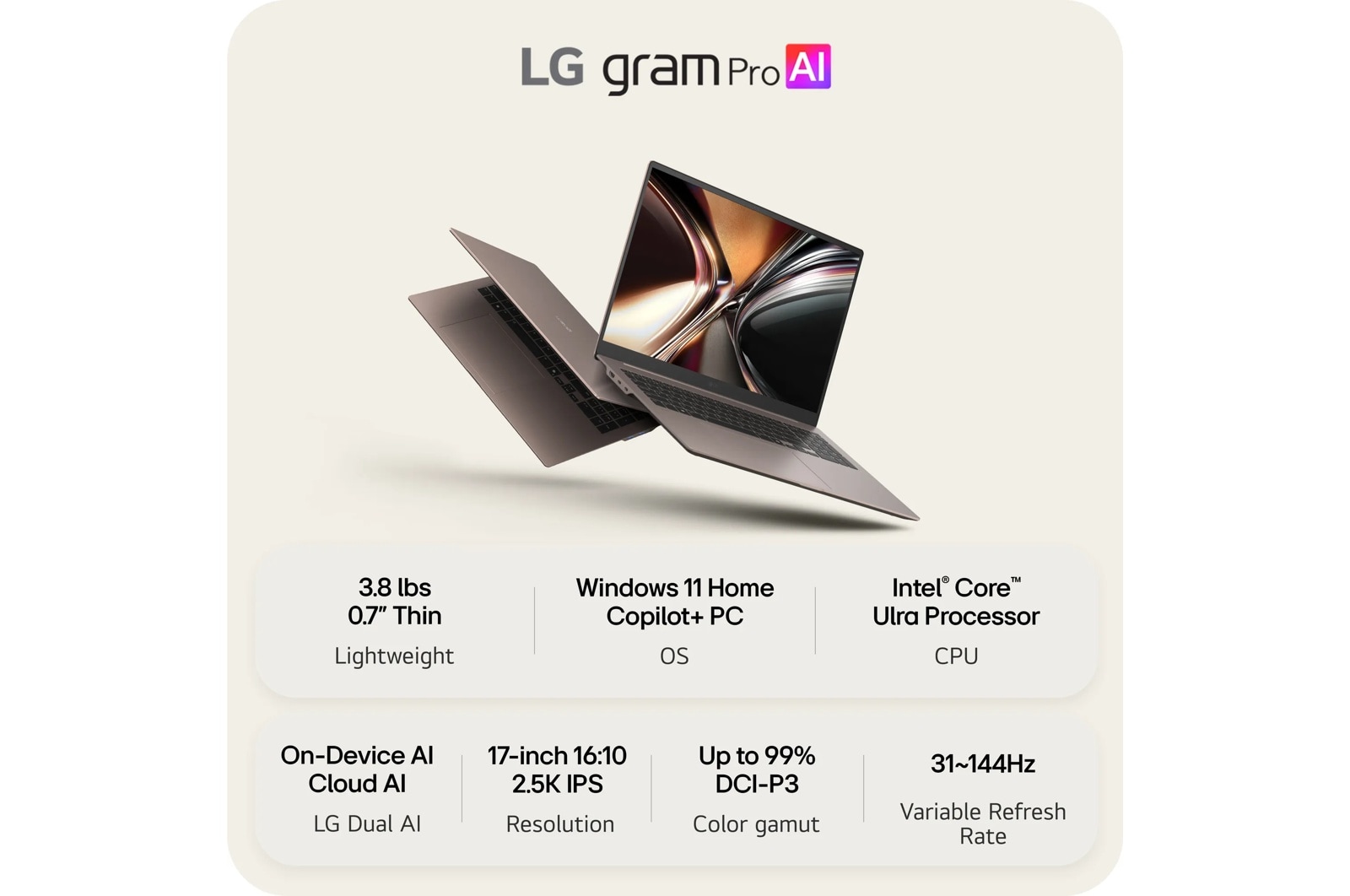 LG Gram Pro 17 (17Z90UR) — Nvidia RTX5050 with GDDR7, цвет: Бронзовый — фото 2