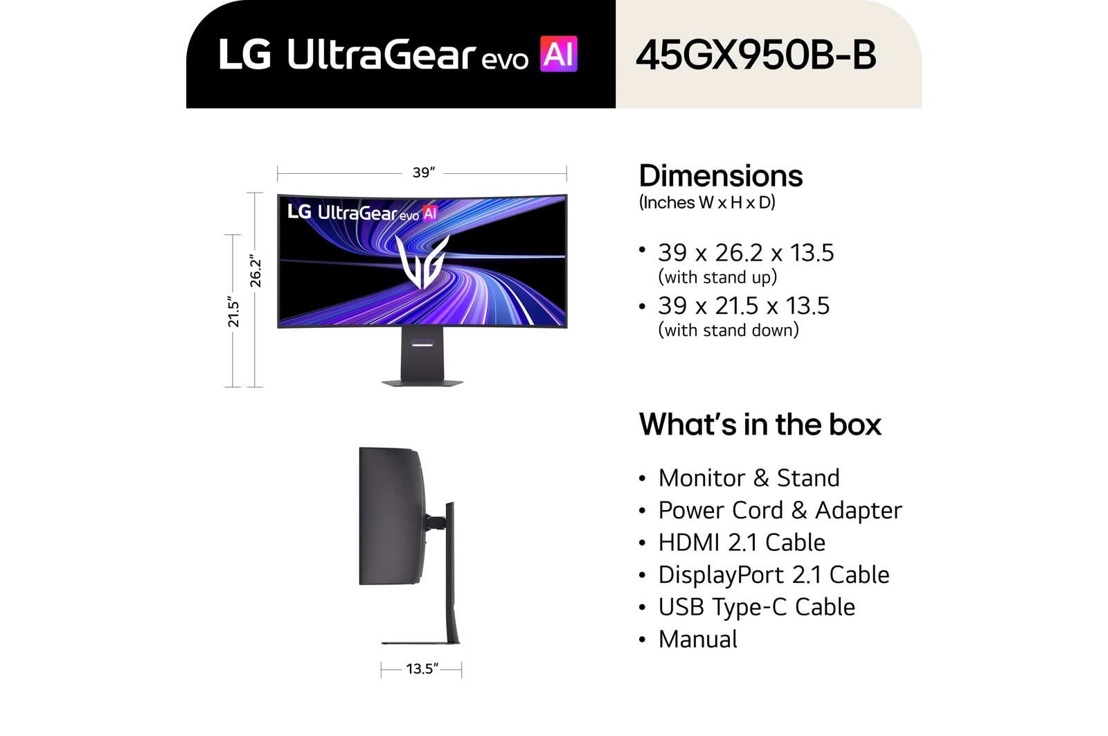 LG 45 Inch UltraGear evo GX9, 5K2K Oled Gaming Monitor with AI Upscaling (45GX950B-B), цвет: 5120 X 2160 — фото 2