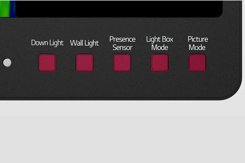 Close-up of buttons on an LG diagnostic monitor with labels for different modes.