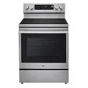A front-facing image of an LG LREN6325XE/ZE Double Oven range.