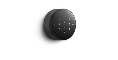 LG smart door lock with numeric keypad and touch controls in matte black finish