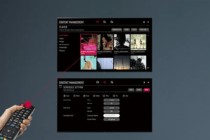 Digital content management interface with remote control interaction.